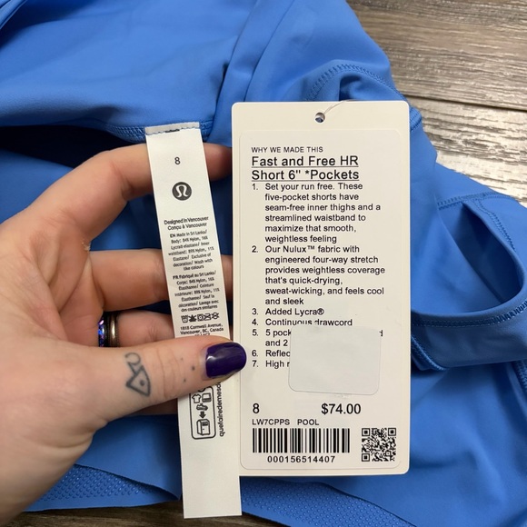 NWT Lululemon Fast and Free High-Rise Short 6" *5 Pocket (Pool Party) Size 8 - Picture 2 of 8